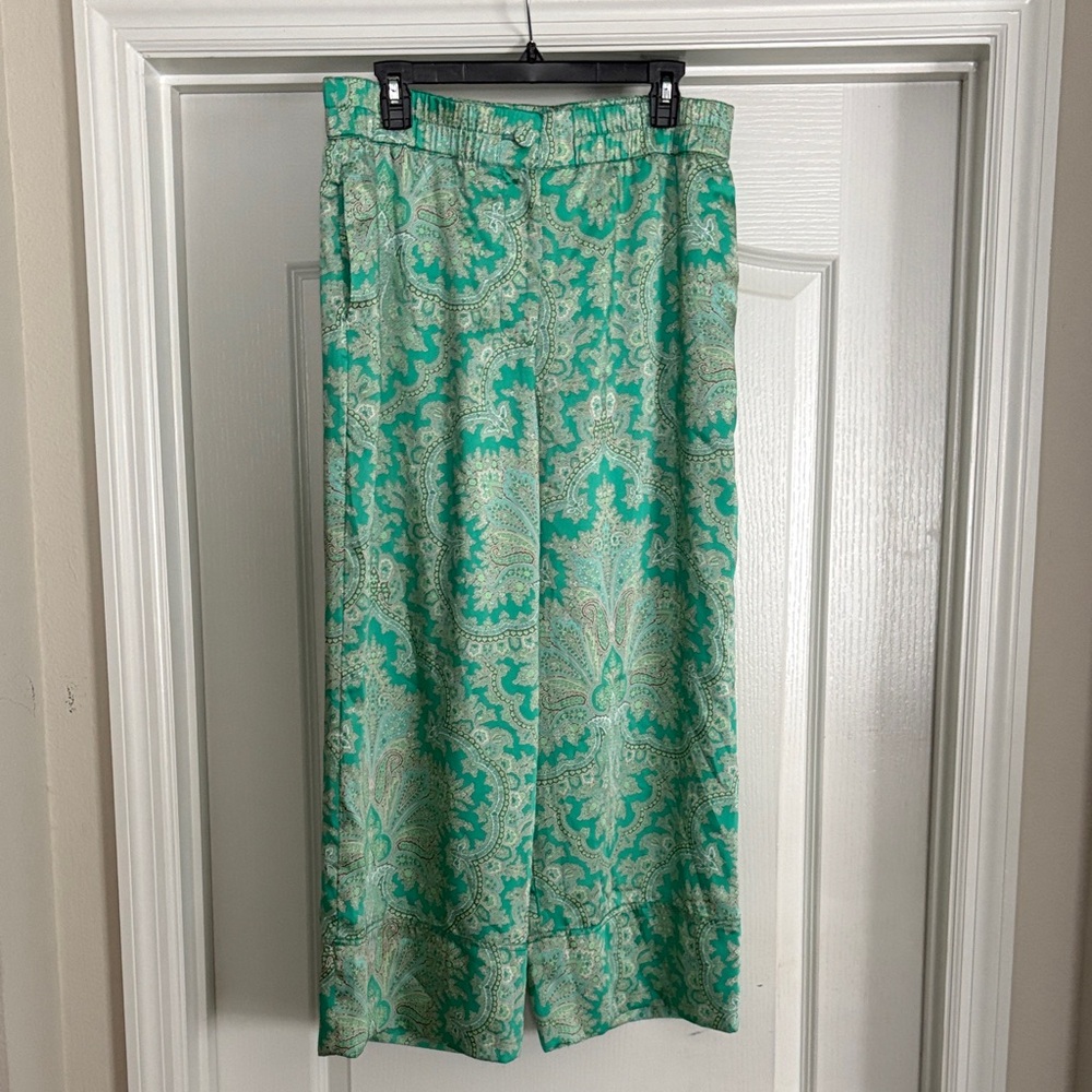 J. Crew Collection Green Paisley Wide-Leg Pants